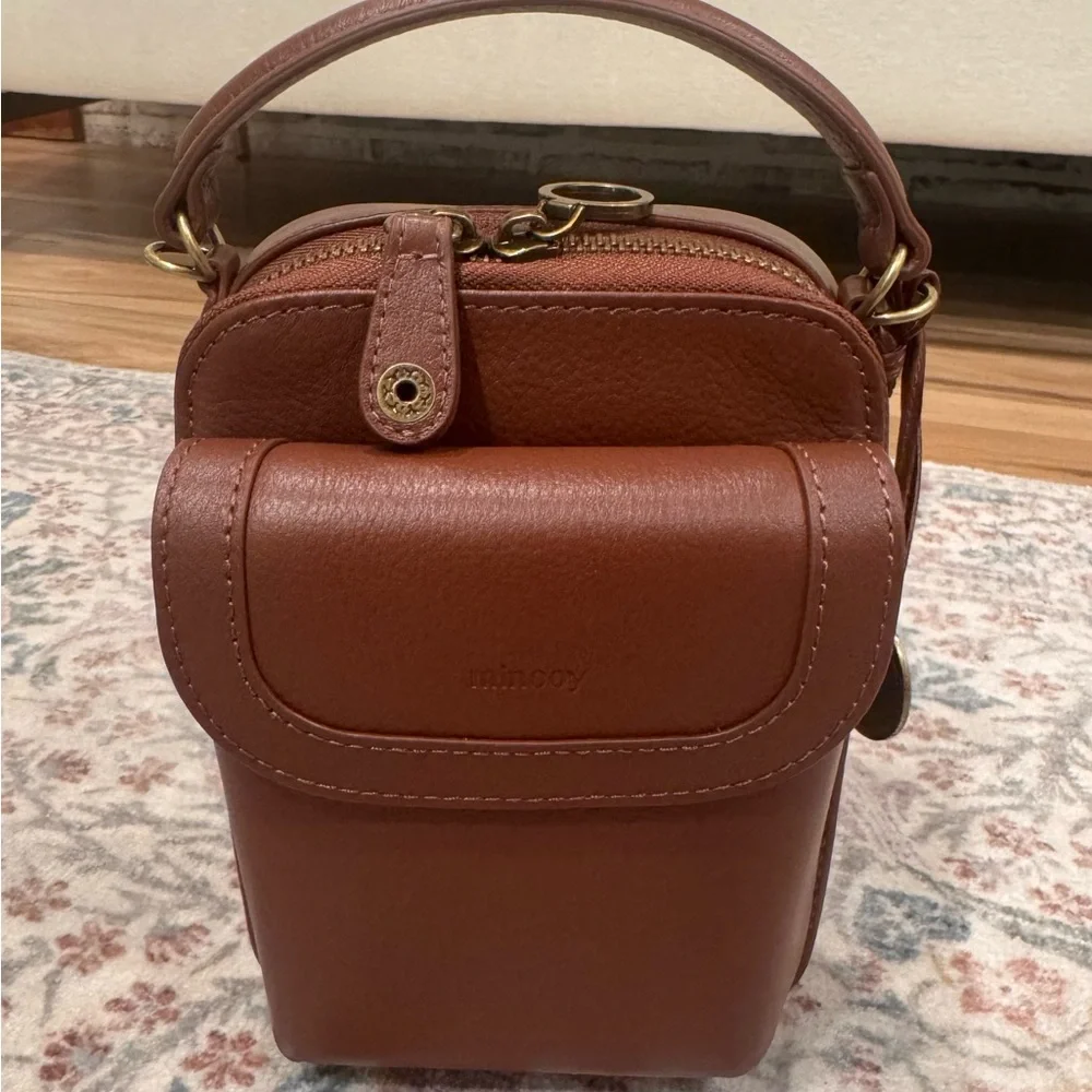 Minooy Naya Coffee-Brown Leather Crossbody Bag - Picture 3 of 16